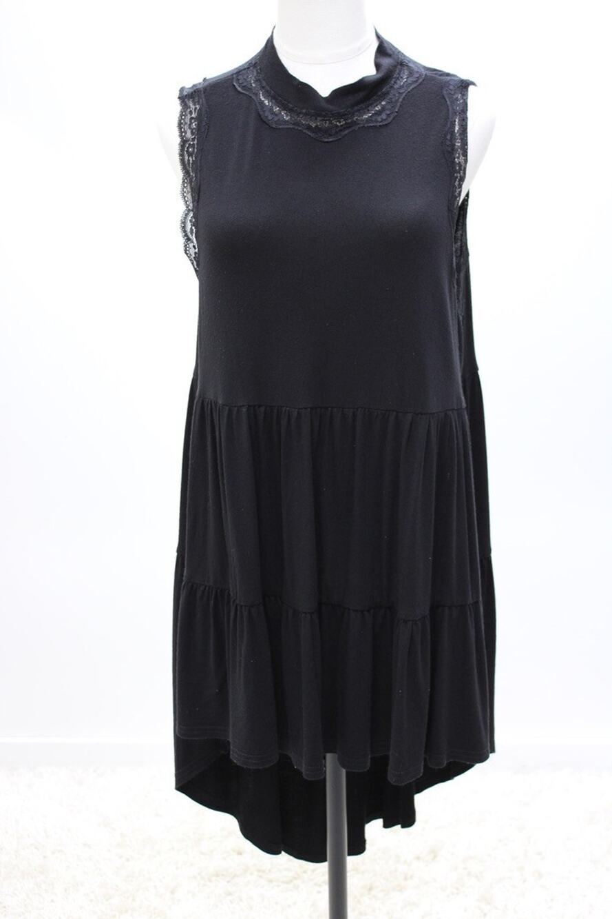 Gimmicks by BKE Black Tiered High Low Tunic Dress Lace Neck Tank Boho Romantic L